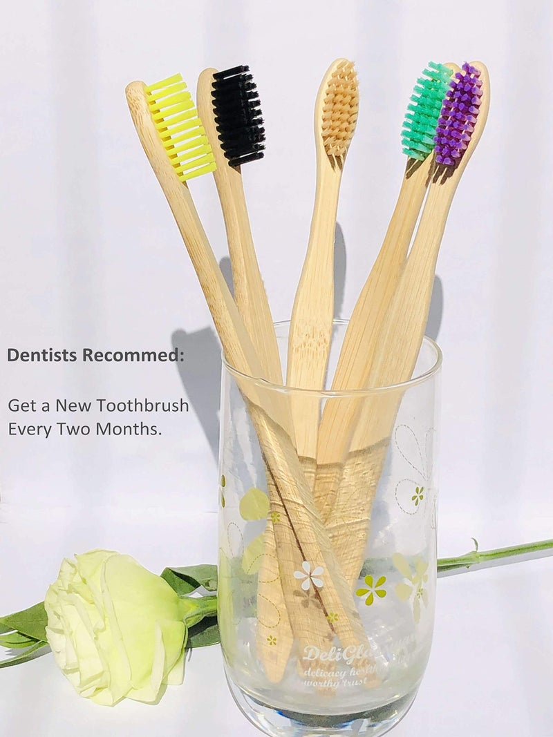 Goaycer Eco Friendly Bamboo Toothbrush, 10Pack Medium Firm Bristles Biodegradable Bulk Wooden Toothbrushes - Image 2